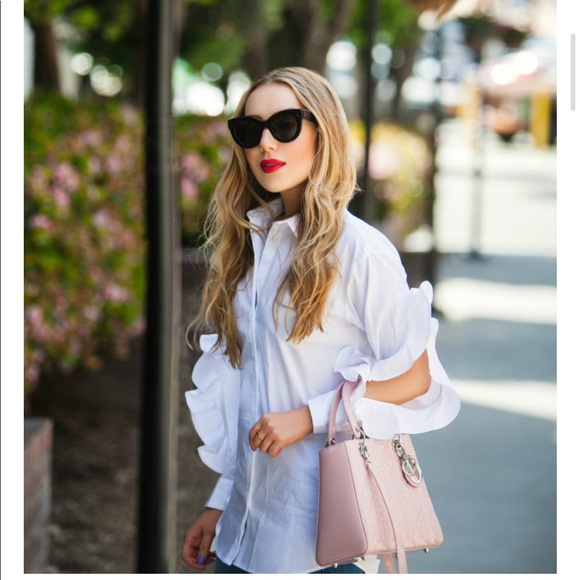 🚫SOLD🚫 NWT ASOS COTTON SHIRT OPEN RUFFLE SLEEVE - Picture 2 of 8